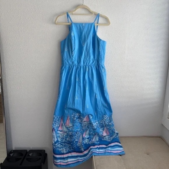 Lilly Pulitzer Charlese Cotton Halter Midi Dress in Lunar Blue, Size 6 - Picture 9 of 11